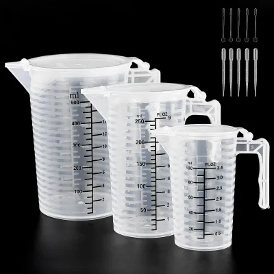 Messbecher-Set 3-tlg., 100/250/500 ml, transparent, mit Pipetten & Rührstäbchen