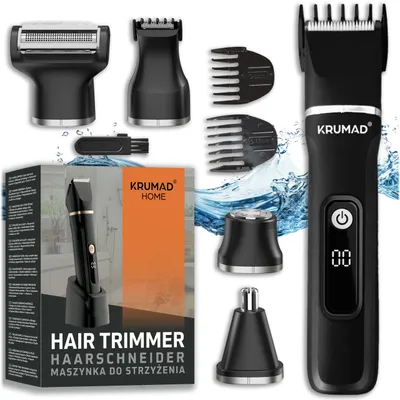 Image de KRUMAD Tondeuse à cheveux 6-en-1 IPX7 - Tondeuse à barbe pour hommes, rasoir électrique & tondeuse à poils de nez avec écran LED - 120 min d'autonomie & 4 embouts, Image générée par une IA
