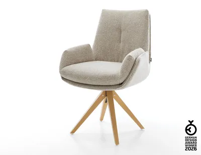 Produktbild von DELIFE Drehstuhl Clea-Flex Webstoff Soft Beige Holzgestell kantig Natur 360° drehbar