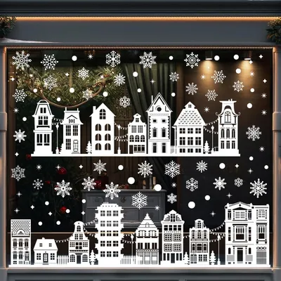 Produktbild von Weihnachtsfensterbilder, Dekoration für Fenster mit weißen Häusern