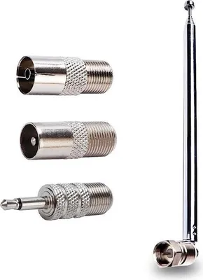 Image de antenne télescopique 7 éléments pour radios DAB et FM, antenne d'intérieur, connecteur F 75 ohms (mâle) avec 3 adaptateurs pour radios de table, récepteurs stéréo Hi-Fi-AV et mini-chaînes