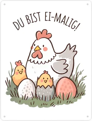 Produktbild von Henne mit Küken Du bist Ei-Malig! Metallschild XXL in 28x38 cm