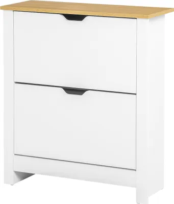Produktbild von Schuhschrank Schruhregal Schuhaufbewahrung, 2 Fächer, 12 Paar Schuhe,  72 cm x 26 cm x 80 cm, Weiß + Braun