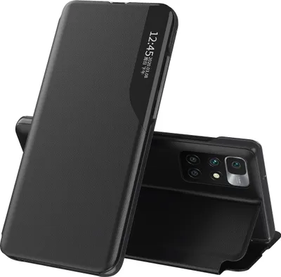 Image de Etui pour Xiaomi Redmi 10, étui en cuirPolyuréthaneavec fenêtre et fonction stand noir