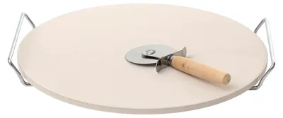 Produktbild von Pizzastein Ø 33 cm inkl. Pizzaroller und Metallständer