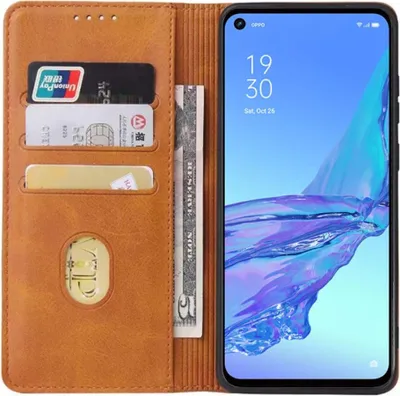 Produktbild von Smartphonica Oppo A53 leren hoesje met  magnetische sluiting en pashouders book case – Bruin