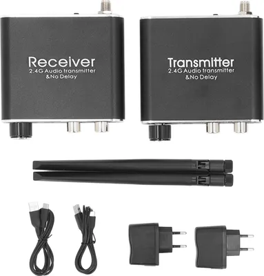 Immagine prodotto di Ricetrasmettitore audio wireless 2,4G Nessun ritardo Trasmettitore Ricevitore Adattatore RCA Ingresso 3,5 mm Uscita 100-240 V Spina UE
