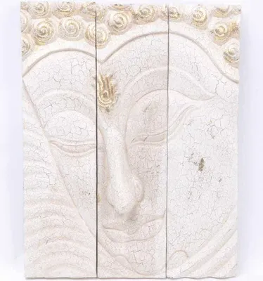 Produktbild von Fine Asianliving Buddha Wooden Panel Handcarved 3D Wall Decor White W41xH51cm