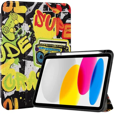 Produktbild von ProCase Hülle für iPad (A16) 11" Generation 2025 / iPad 10 Generation 10,9" 2022 Schutzhülle mit Stifthalter Stoßfeste Smart Case Cover Auto Schlafen/Wachen -Graffiti