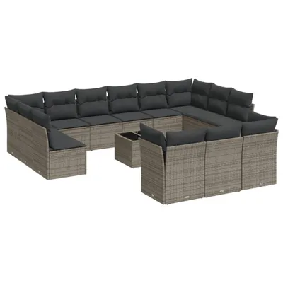Produktbild von 14-tlg. Garten-Sofagarnitur mit Kissen Grau Poly Rattan