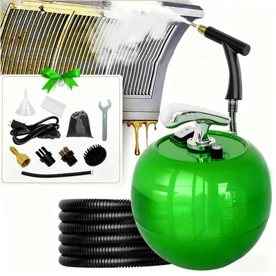A collage of a steam cleaner and its accessories, demonstrating its use for cleaning.