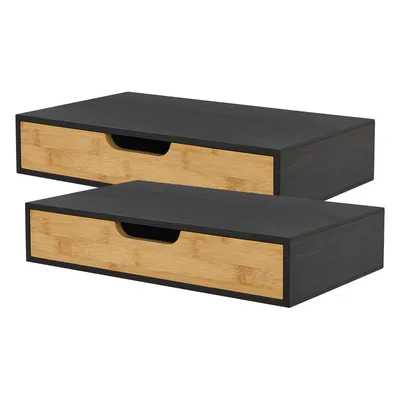Immagine prodotto di Set di 2 mensole a muro 'Bokn' con cassetto 40 x 24 x 8 cm Bambù nero