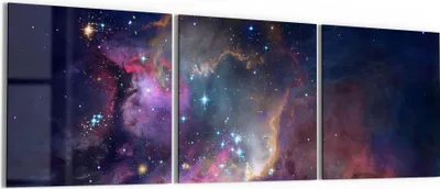 Produktbild von DEQORI Glasbild Echtglas 3x50x50 cm 'Farbenfrohe Galaxie' Wandbilder XXL groß