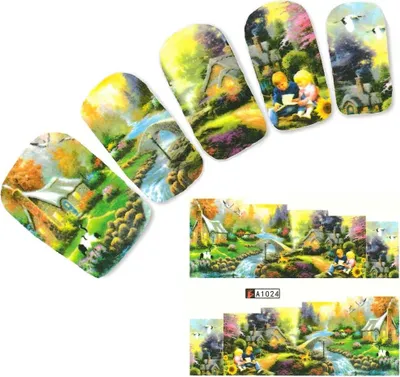 Produktbild von Tattoo Nail Art Blumenfeld Landschaft Aufkleber Nagel Sticker