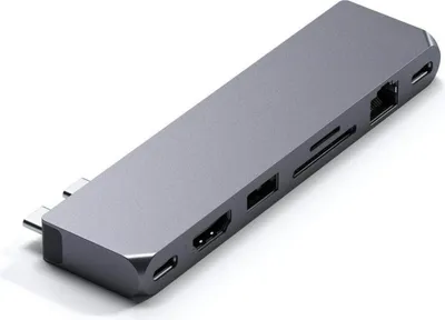 Produktbild von Satechi Pro Hub Mini, Kabelgebunden, USB 3.2 Gen 1 (3.1 Gen 1) Type-C, 96 W, 1000 Mbit/s, Grau, Space Gray
