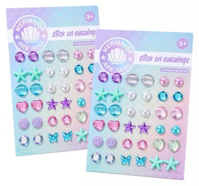 Imagen del producto de Pendientes tipo clip autoadhesivos, 36 pares, con detalles de brillantina, conchas, perlas, mariposas, estrellas, lunas, para