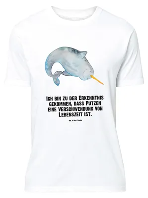 Produktbild von Mr. & Mrs. Panda Tshirt Narwal - Weiß - Geschenk, Meer, Lustiges T-Shirt, Junggesellin, Wal, Shirt, Oversize, Kinderzimmer, Putzen, Aufräumen