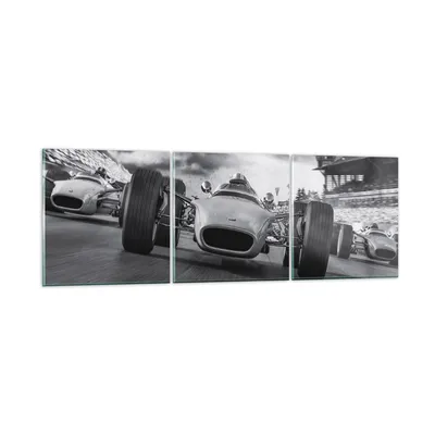 Produktbild von Bilder auf glas - 3 Teile - Formel 1 Schwarz und Weiß - 90x30cm - Glasbilder - Wandbilder - Bilder - zum Aufhängen bereit - Wanddekoration aus Glas - Glas Bilder - Wandbild auf Glas - GCA90x30-4127