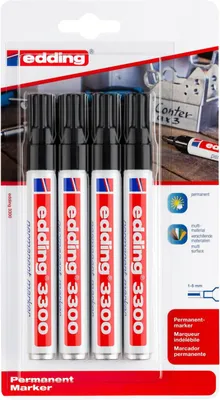 Produktbild von Permanentmarker edding 3300 nachfüllbar 1-5mm schwarz 4 Stück Packung mit 10 Stück