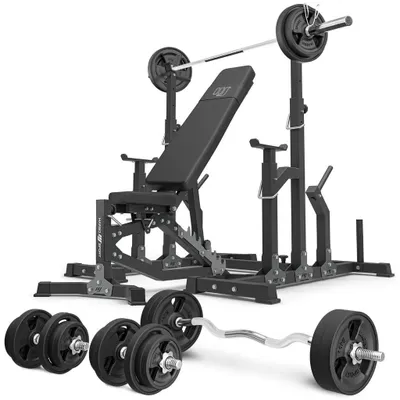 Immagine prodotto di Marbo Sport - Set MS11_2.0_113KG_G | Panca pesi regolabile bifacciale + supporto regolabile + barra gommata e set di piastre pesi 113 kg