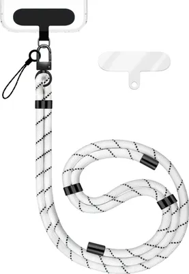 Produktbild von HoldMe Edition - Lanyard mit Karabiner Schwarz & 2 Pads - Universal Handykette Nylon Umhänge Band -  Weiß