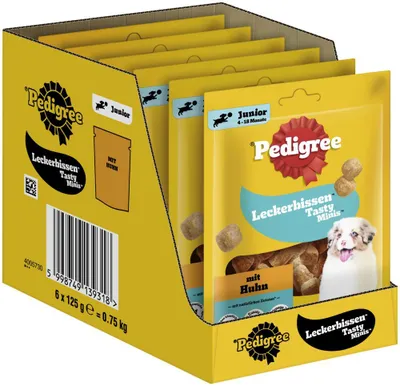 Zdjęcie produktu dla PEDIGREE® Smakołyki Tasty Minis Junior Torebki z kurczakiem 6 x 125 g