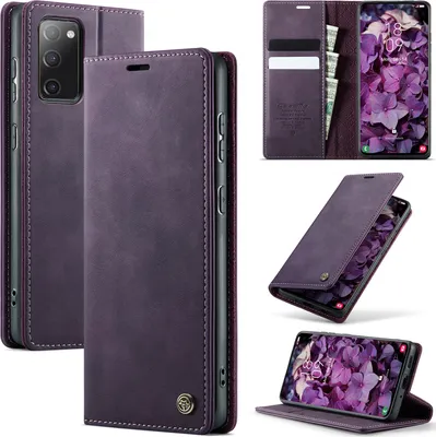 Image de Etui en cuir pour Samsung Galaxy S20 FE 5G/4G, protection RFID, fermeture magnétique, fentes pour cartes et fonction stand Violet