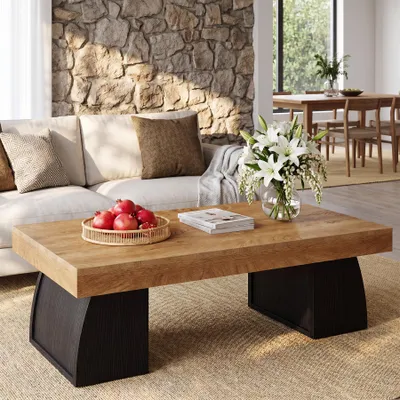Immagine prodotto di Tavolino Wanbor, tavolino industriale con struttura nera, moderno tavolino ausiliario in legno per il soggiorno, con venature del legno e finitura nera