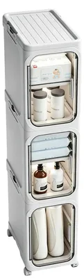 Immagine prodotto di Carrello portaoggetti sottile con ruote - Scaffale a 3 ripiani - Pieghevole - Impilabile - Autoportante - In plastica, ideale per bagno e cucina - Disponibile in diversi colori