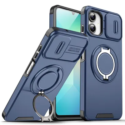Produktbild von Handyhülle für Samsung Galaxy A06 5G/4G Dual Layer Stoßfest Hülle mit Dia Kameraschutz, Magnetisch Ring Ständer Blau