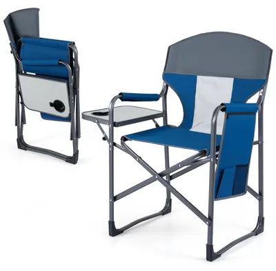 Produktbild von COSTWAY Campingstuhl klappbar, Regiestuhl mit Seitentisch, Seitentasche & Getränkehalter, Angelstuhl bis 180kg, Klappstuhl tragbar 83x50x101cm Blau