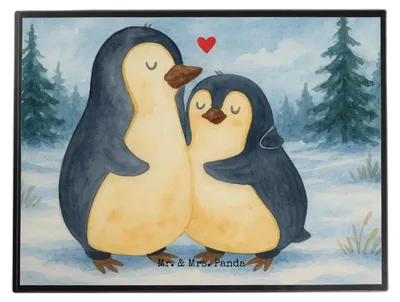 Produktbild von Mr. & Mrs. Panda Tischunterlage Pinguin umarmen Design - Weiß - Geschenk, malmatte, Schreibunterlage, schreibtischunterlage, Verknallt, Unterlage Schreibtisch, tischpad