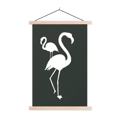 Produktbild von MuchoWow® Textilposter Illustration - Flamingo - Weiß 120x180 cm mit holzfarbenen Rahmen - Textil-Plakat