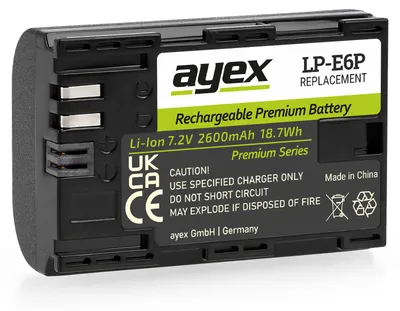 Produktbild von ayex LP-E6P Akku 2600mAh für Canon EOS R5 Mark II, R6, R7, R5, 5D Mark IV