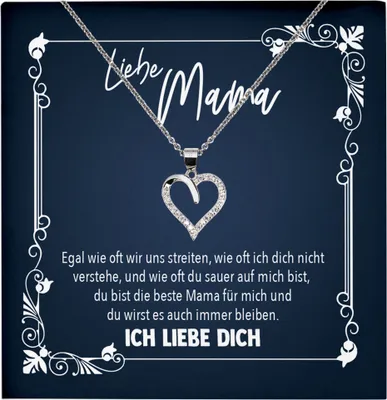 Produktbild von 22Feels Echt Silber Halskette - Liebe Mama Geschenk von Tochter Geburtstag und Muttertag Mutter Schmuck Set für Frauen - Herz Anhänger, Karte