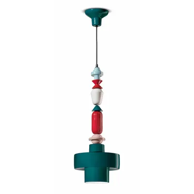 Produktbild von Hängeleuchte Medium Rund Vintage Decò Lariat Keramik Grün Petroleum 1 Licht E27