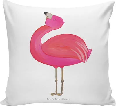 Produktbild von Mr. & Mrs. Panda 40x40 Kissen Flamingo Stolz - Weiß - Geschenk, Rosa, Sofakissen, Mama, Tochter, Polster, kuschelkissen, Freundin, zier, Deko