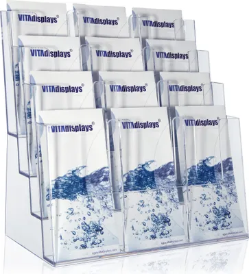 Immagine prodotto di Supporto per brochure DIN A4 / A5 / formato lungo DIN, a quattro livelli. Espositore per brochure, porta-volantini, in acrilico trasparente