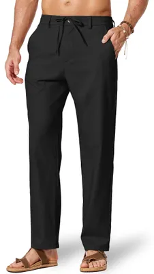 Productafbeelding van Heren Katoenen Linnen Broek - Lichte Casual Strandbroek - Zwart