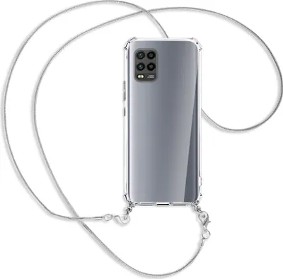 Produktbild von Handykette Backcover-Schutzhülle mit Band (Metall silberfarben) für Xiaomi Mi 10 Lite 5G (Zoom) - silberfarbene Kette Snake