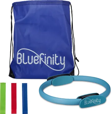Produktbild von Relaxdays Bluefinity Pilates Ring, Doppelgriff, Gepolstert, D: 39 cm, Fiberglas, mit Bändern, Widerstandsring, türkis