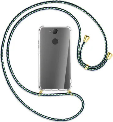 Produktbild von Handykette Backcover-Schutzhülle mit Band (Metall goldfarben) für Sony Xperia XA2 - grün/blau/weiß