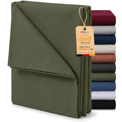 Produktbild von EllaTex Renforcé Bettlaken ohne Gummizug 140x200 Baumwolle – weiches Haustuch & Betttuch, Farbe: Khaki