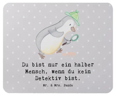 Produktbild von Mr. & Mrs. Panda Mauspad Detektiv Herz - Grau Pastell - Geschenk, computer, Spruch, Beruf, laptop mousepad, Lustig, mousematte, Witzig, Mouse Pad