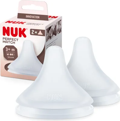Produktbild von NUK Perfect Match Babyflaschentrinksauger | Ab 3 Monate | Passt sich dem Baby an | Anti-Colic | -frei | Silikonsauger für Flaschen, Medium | 2 Stück
