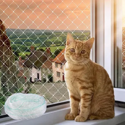 Productafbeelding van Katbeschermnet 8 x 3 m, transparant nylon, vrij te snijden, flexibele bescherming voor katten