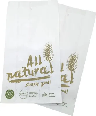 Produktbild von 1000 Bäckerfaltenbeutel 418 12+5x25 cm Kraftpapier weiß Motiv „All Natural“