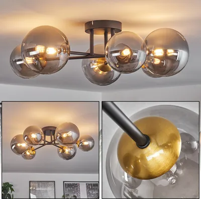 Produktbild von Isorella Deckenlampe aus Metall/Glas in Schwarz/Goldfarben/Rauchfarben