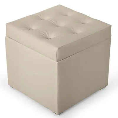 Produktbild von MG Design Sitzhocker mit Stauraum in Creme 50 x 50 cm - Gepolsterter Polsterhocker aus Kunstleder mit Deckel für Wohnzimmer, Schlafzimmer oder Flur