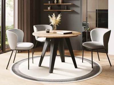 Produktbild von Esstisch Glory im Industriestil - Modern, Rund - Ausziehbar von 100 cm bis 140 cm, Pulverbeschichtete Metallbeine - Craft Eiche